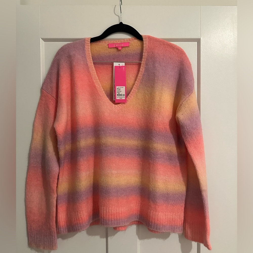 NWT Lilly Pulitzer Chiya V-Neck Sweater size Large, Pink/Purple/Gold ombré color